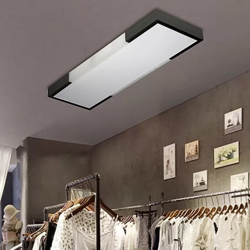 8"/15" Wide Simplicity Rectangular Flush Mount Lamp Metal 24.5"/35.5" Long Led Cloakroom Flush Light Fixture in Black/Silver Clearhalo 'Ceiling Lights' 'Close To Ceiling Lights' 'Close to ceiling' 'Flush mount' Lighting' 962015