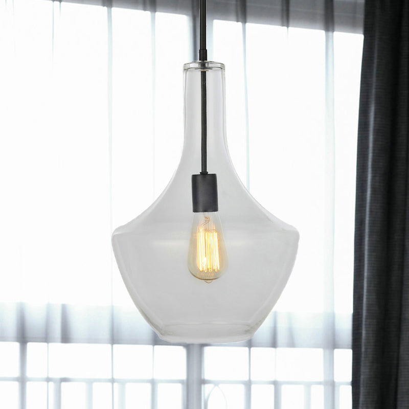 10.5"/12"/14" Wide Urn Shape Clear Glass Pendant Lamp Modernist 1 Light Black Hanging Pendant Light for Living Room Clearhalo 'Ceiling Lights' 'Glass shade' 'Glass' 'Modern Pendants' 'Modern' 'Pendant Lights' 'Pendants' Lighting' 962017