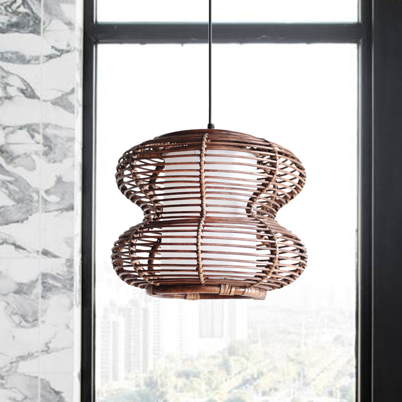 Brown Gourd Hanging Light Fixture Asian Style Single Light Bamboo Pendant with Cylinder Inner Shade for Living Room Clearhalo 'Ceiling Lights' 'Pendant Lights' 'Pendants' Lighting' 962035