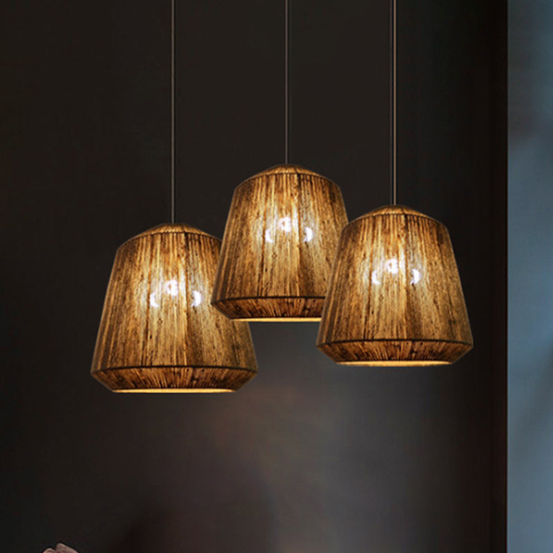 Rustic Barrel Hemp Rope Hanging Light 1-Light Ceiling Pendant Light in Grey for Restaurant Living Room Clearhalo 'Ceiling Lights' 'Pendant Lights' 'Pendants' Lighting' 962037