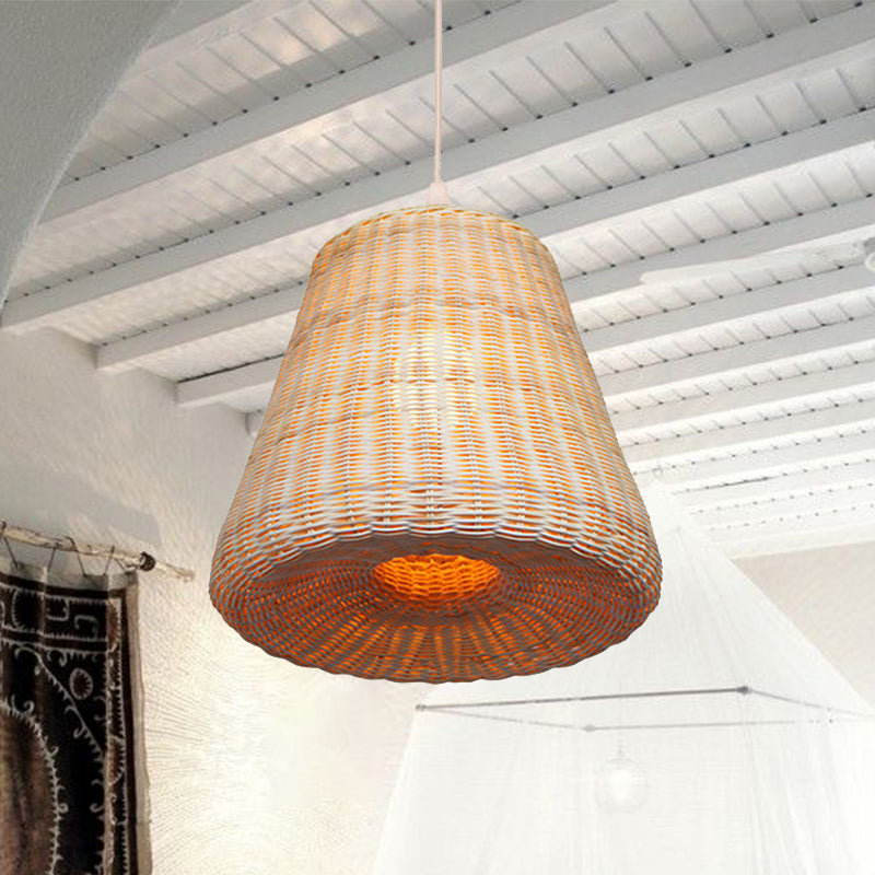 Conic Woven Rattan Suspension Light Japanese 1 Head Beige Hanging Pendant for Restaurant Dining Room Clearhalo 'Ceiling Lights' 'Pendant Lights' 'Pendants' Lighting' 962041