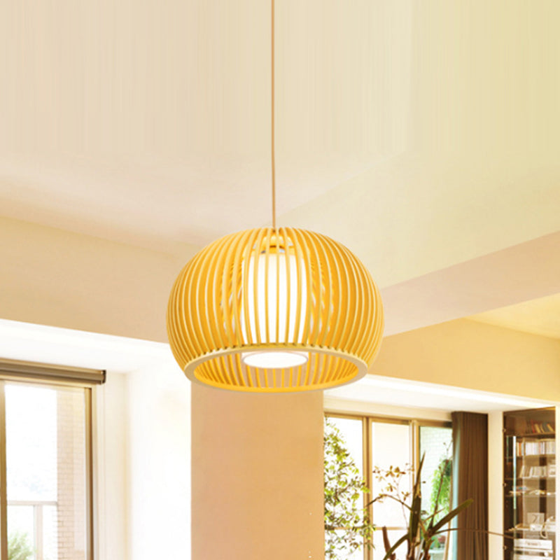 Wooden Dome Shade Suspended Lamp Asian Single Pendant Light for Restaurant Dining Room Clearhalo 'Ceiling Lights' 'Pendant Lights' 'Pendants' Lighting' 962044