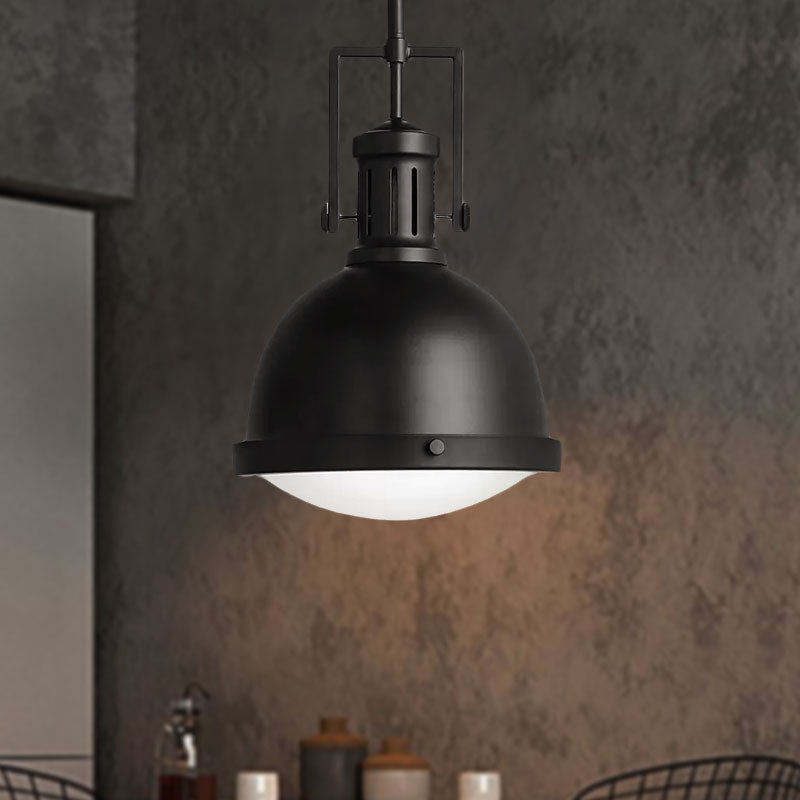 1 Light Ceiling Fixture Industrial Dome Shade Metal Pendant Lamp with Vented Socket in Black Clearhalo 'Ceiling Lights' 'Glass shade' 'Glass' 'Industrial Pendants' 'Industrial' 'Middle Century Pendants' 'Pendant Lights' 'Pendants' 'Tiffany' Lighting' 962123