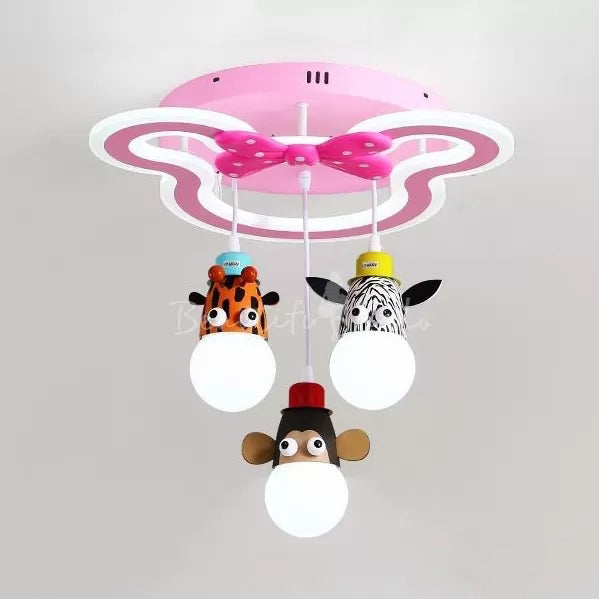 Acrylic Bear LED Ceiling Light with Hanging Animal Foyer 3 Lights Modern Style Semi Flushmount Light in Pink Clearhalo 'Ceiling Lights' 'Pendant Lights' 'Pendants' Lighting' 96213