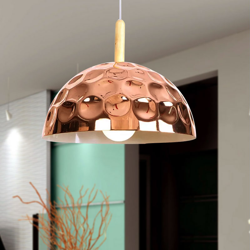 1 Light Dimpled Dome Pendant Lighting Retro Style Rose Gold Metal Ceiling Pendant for Dining Table Clearhalo 'Ceiling Lights' 'Modern Pendants' 'Modern' 'Pendant Lights' 'Pendants' Lighting' 962188