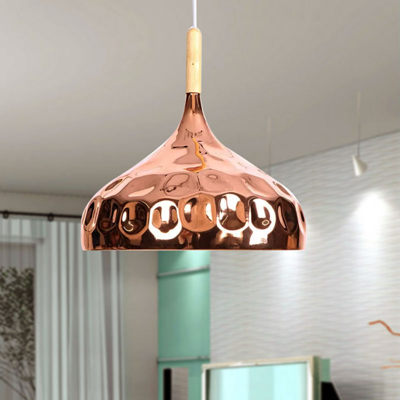 1 Light Dimpled Dome Pendant Lighting Retro Style Rose Gold Metal Ceiling Pendant for Dining Table Clearhalo 'Ceiling Lights' 'Modern Pendants' 'Modern' 'Pendant Lights' 'Pendants' Lighting' 962189