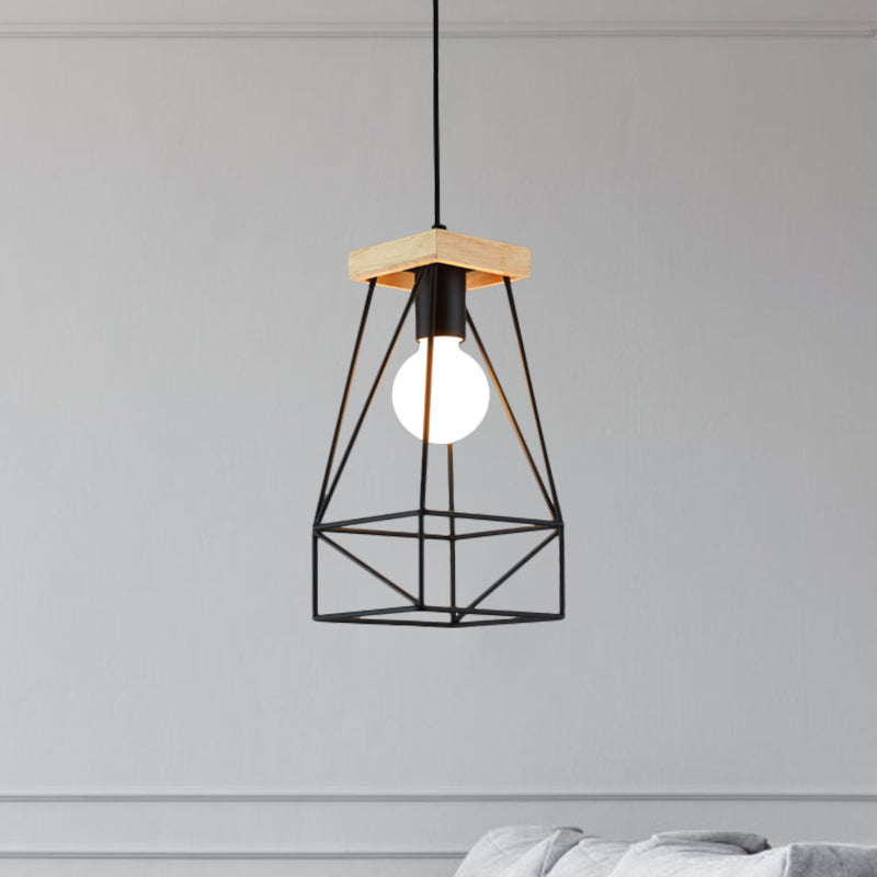 Metal Cage Shade Pendant Light Modern Nordic 1 Head Living Room Ceiling Light Fixture in Black/Blue Clearhalo 'Ceiling Lights' 'Modern Pendants' 'Modern' 'Pendant Lights' 'Pendants' Lighting' 962196