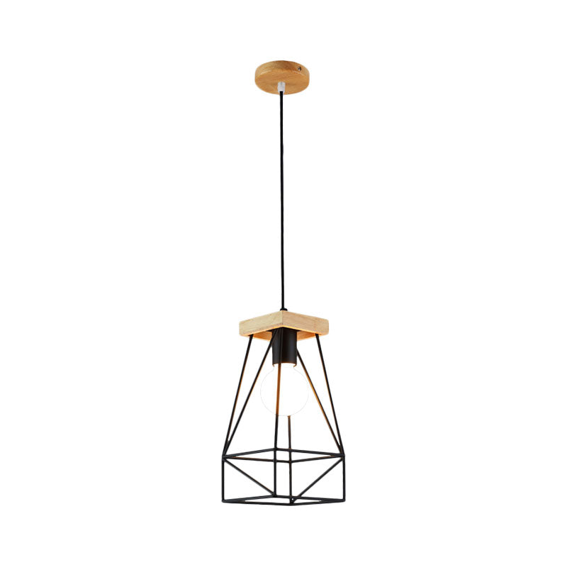 Metal Cage Shade Pendant Light Modern Nordic 1 Head Living Room Ceiling Light Fixture in Black/Blue Clearhalo 'Ceiling Lights' 'Modern Pendants' 'Modern' 'Pendant Lights' 'Pendants' Lighting' 962197