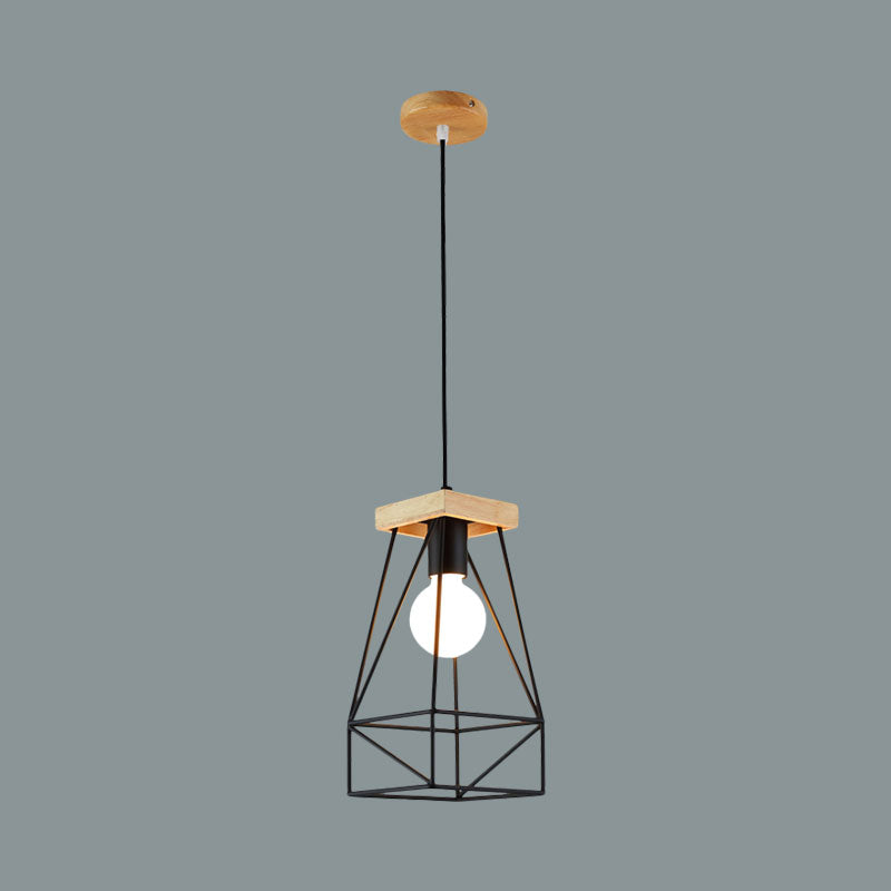 Metal Cage Shade Pendant Light Modern Nordic 1 Head Living Room Ceiling Light Fixture in Black/Blue Clearhalo 'Ceiling Lights' 'Modern Pendants' 'Modern' 'Pendant Lights' 'Pendants' Lighting' 962198