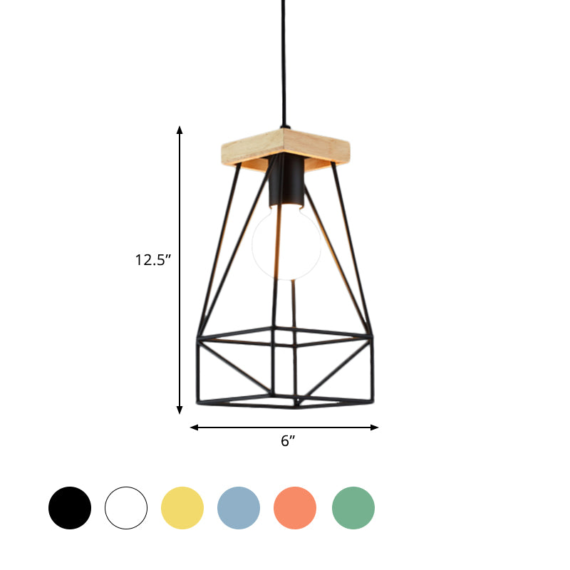 Metal Cage Shade Pendant Light Modern Nordic 1 Head Living Room Ceiling Light Fixture in Black/Blue Clearhalo 'Ceiling Lights' 'Modern Pendants' 'Modern' 'Pendant Lights' 'Pendants' Lighting' 962199