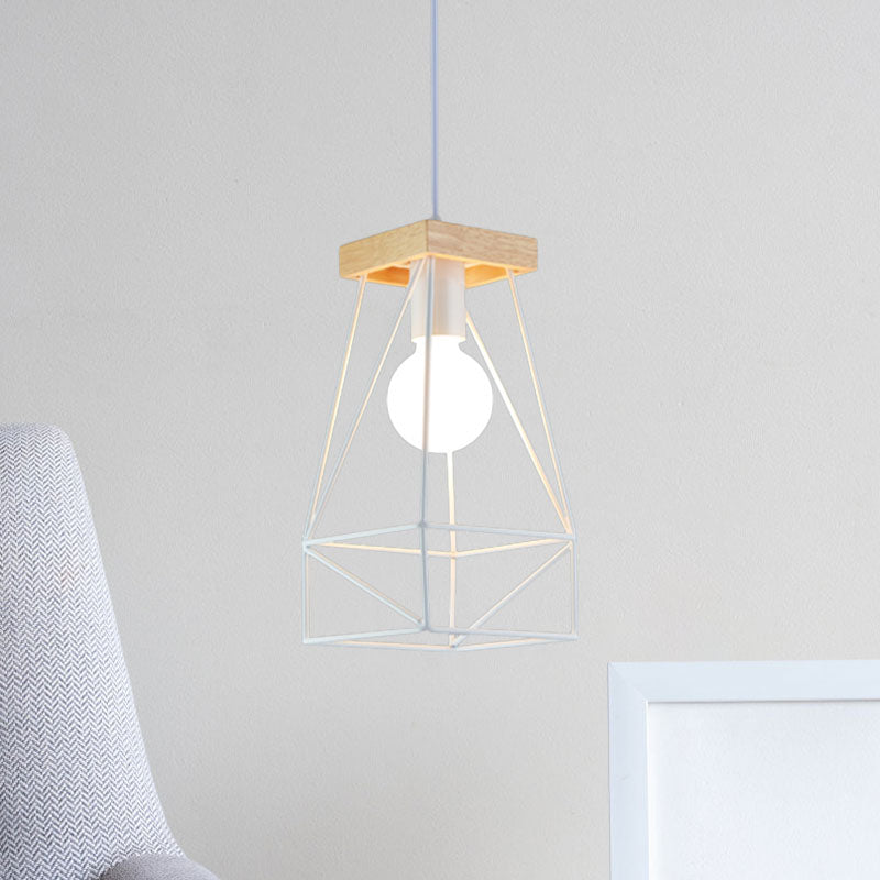 Metal Cage Shade Pendant Light Modern Nordic 1 Head Living Room Ceiling Light Fixture in Black/Blue White Clearhalo 'Ceiling Lights' 'Modern Pendants' 'Modern' 'Pendant Lights' 'Pendants' Lighting' 962200