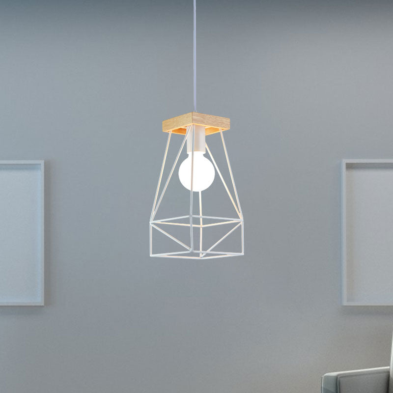 Metal Cage Shade Pendant Light Modern Nordic 1 Head Living Room Ceiling Light Fixture in Black/Blue Clearhalo 'Ceiling Lights' 'Modern Pendants' 'Modern' 'Pendant Lights' 'Pendants' Lighting' 962201