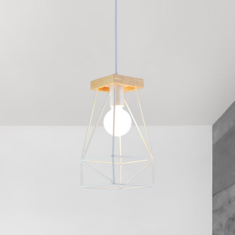 Metal Cage Shade Pendant Light Modern Nordic 1 Head Living Room Ceiling Light Fixture in Black/Blue Clearhalo 'Ceiling Lights' 'Modern Pendants' 'Modern' 'Pendant Lights' 'Pendants' Lighting' 962202