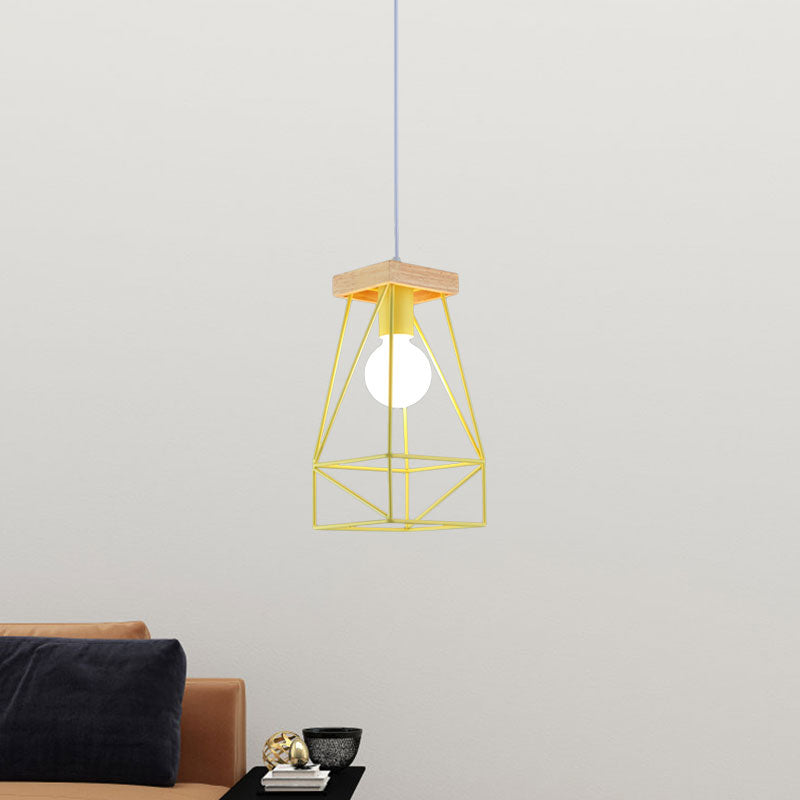 Metal Cage Shade Pendant Light Modern Nordic 1 Head Living Room Ceiling Light Fixture in Black/Blue Clearhalo 'Ceiling Lights' 'Modern Pendants' 'Modern' 'Pendant Lights' 'Pendants' Lighting' 962205