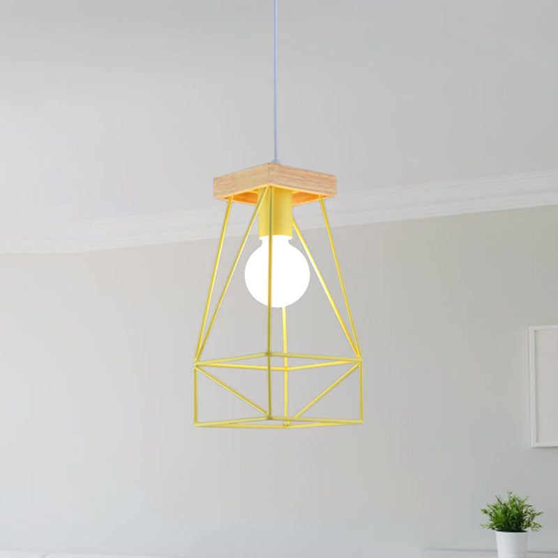 Metal Cage Shade Pendant Light Modern Nordic 1 Head Living Room Ceiling Light Fixture in Black/Blue Clearhalo 'Ceiling Lights' 'Modern Pendants' 'Modern' 'Pendant Lights' 'Pendants' Lighting' 962206