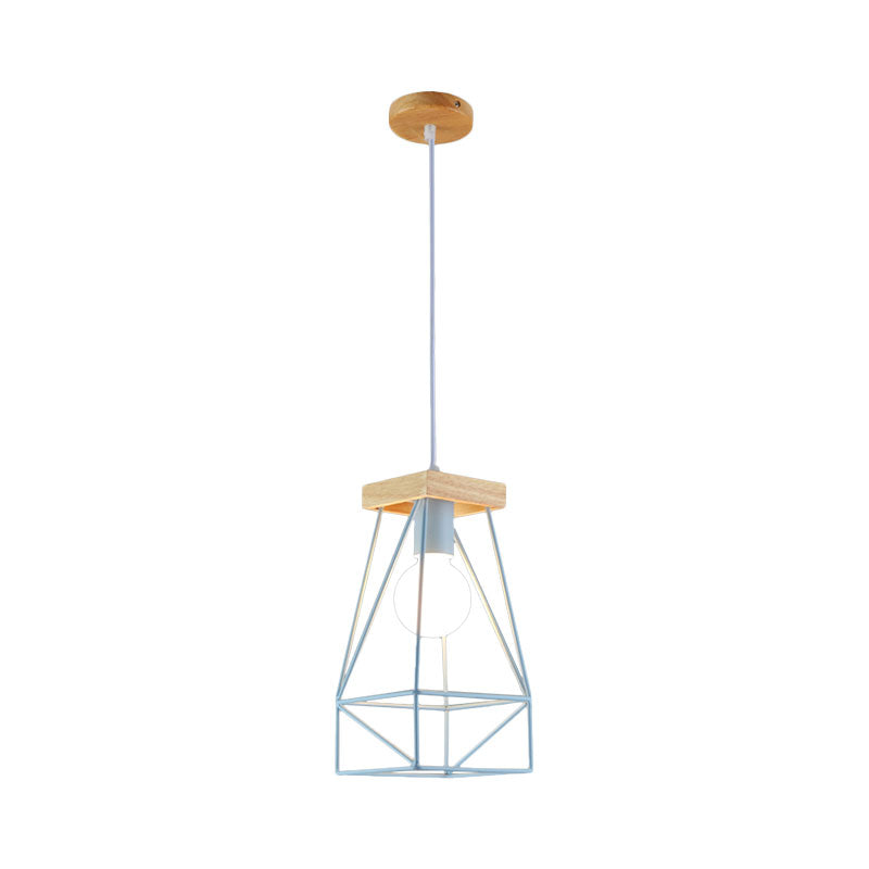 Metal Cage Shade Pendant Light Modern Nordic 1 Head Living Room Ceiling Light Fixture in Black/Blue Clearhalo 'Ceiling Lights' 'Modern Pendants' 'Modern' 'Pendant Lights' 'Pendants' Lighting' 962211