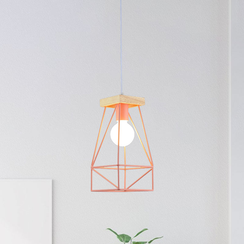 Metal Cage Shade Pendant Light Modern Nordic 1 Head Living Room Ceiling Light Fixture in Black/Blue Clearhalo 'Ceiling Lights' 'Modern Pendants' 'Modern' 'Pendant Lights' 'Pendants' Lighting' 962213