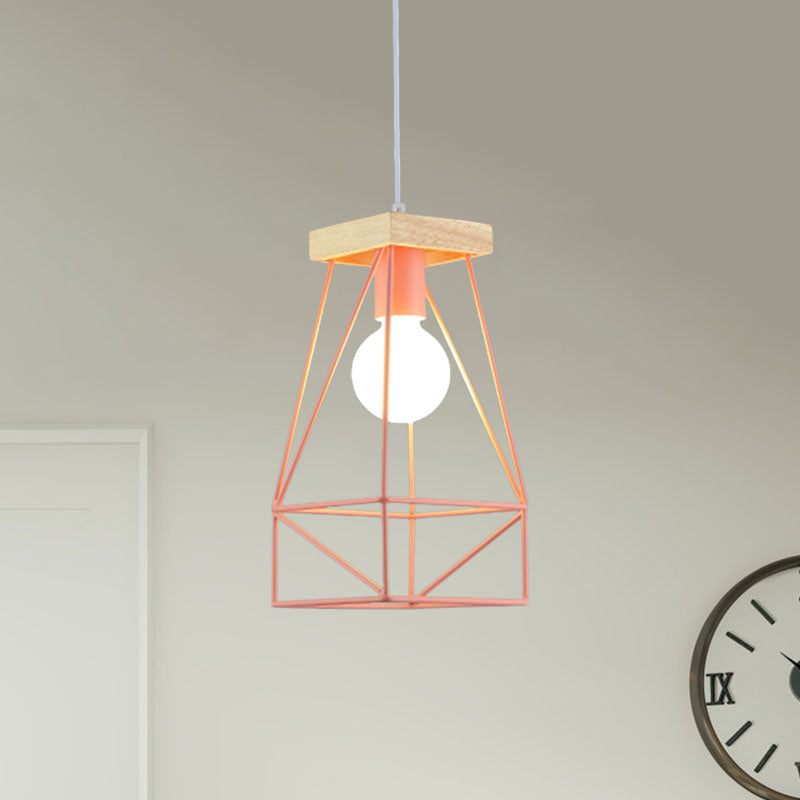 Metal Cage Shade Pendant Light Modern Nordic 1 Head Living Room Ceiling Light Fixture in Black/Blue Clearhalo 'Ceiling Lights' 'Modern Pendants' 'Modern' 'Pendant Lights' 'Pendants' Lighting' 962214