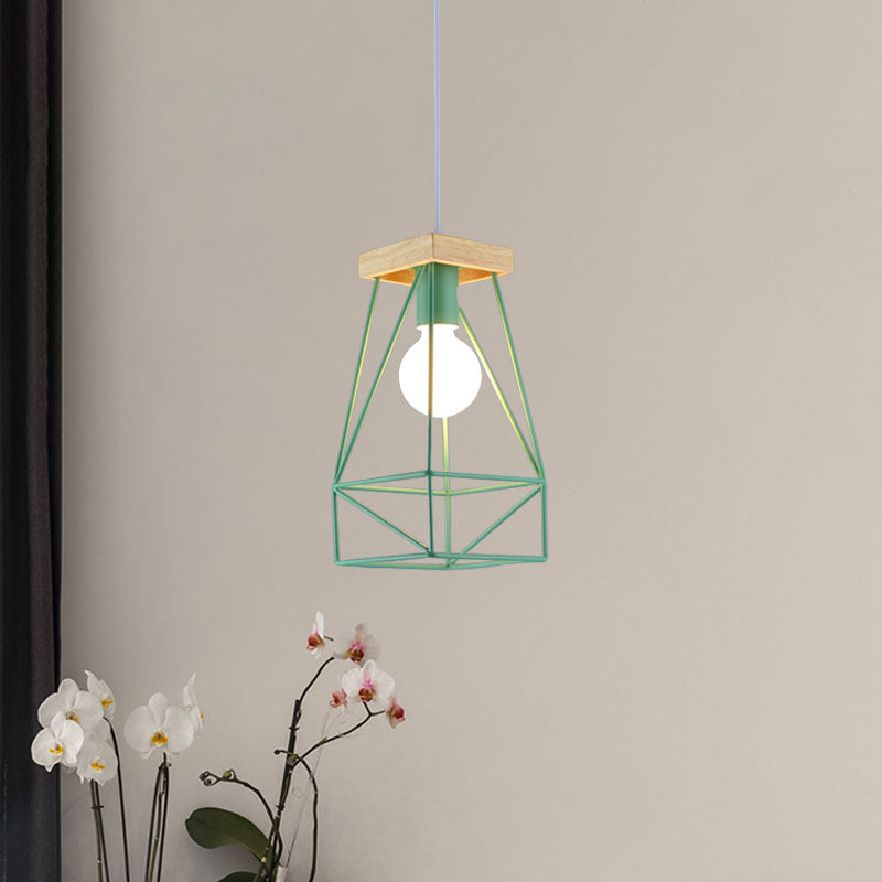 Metal Cage Shade Pendant Light Modern Nordic 1 Head Living Room Ceiling Light Fixture in Black/Blue Clearhalo 'Ceiling Lights' 'Modern Pendants' 'Modern' 'Pendant Lights' 'Pendants' Lighting' 962217