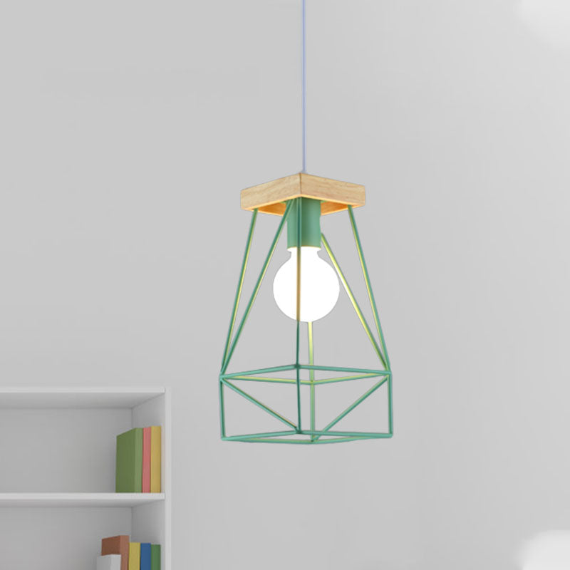 Metal Cage Shade Pendant Light Modern Nordic 1 Head Living Room Ceiling Light Fixture in Black/Blue Clearhalo 'Ceiling Lights' 'Modern Pendants' 'Modern' 'Pendant Lights' 'Pendants' Lighting' 962218