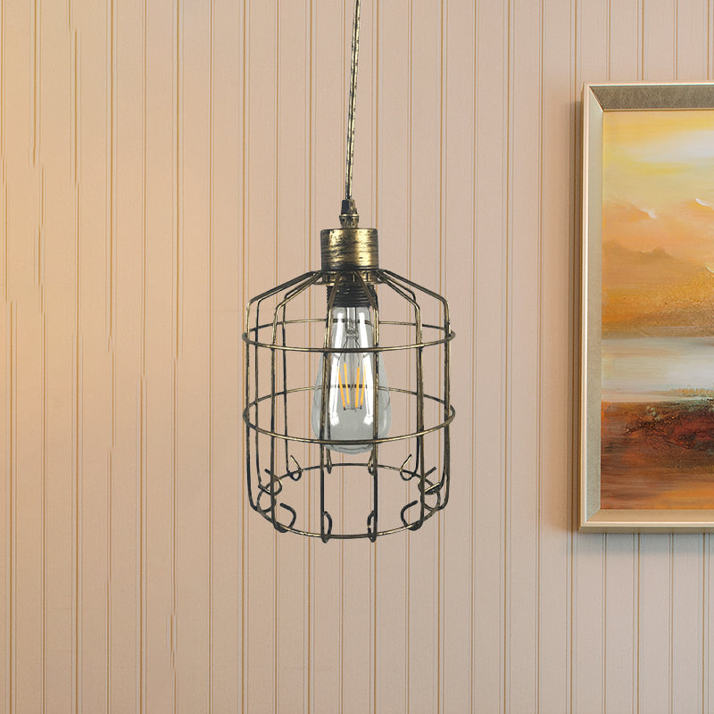 Industrial Wire Frame Hanging Light 1 Head Metallic Pendant Lamp Adjustable Cord in Dark Rust Clearhalo 'Art Deco Pendants' 'Cast Iron' 'Ceiling Lights' 'Ceramic' 'Crystal' 'Industrial Pendants' 'Industrial' 'Metal' 'Middle Century Pendants' 'Pendant Lights' 'Pendants' 'Tiffany' Lighting' 962242