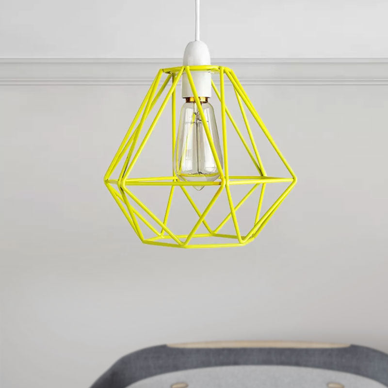 1 Head Wire Frame Hanging Pendant Light Industrial Loft Yellow/White Metal Pendant Lamp for Living Room Clearhalo 'Ceiling Lights' 'Modern Pendants' 'Modern' 'Pendant Lights' 'Pendants' Lighting' 962256