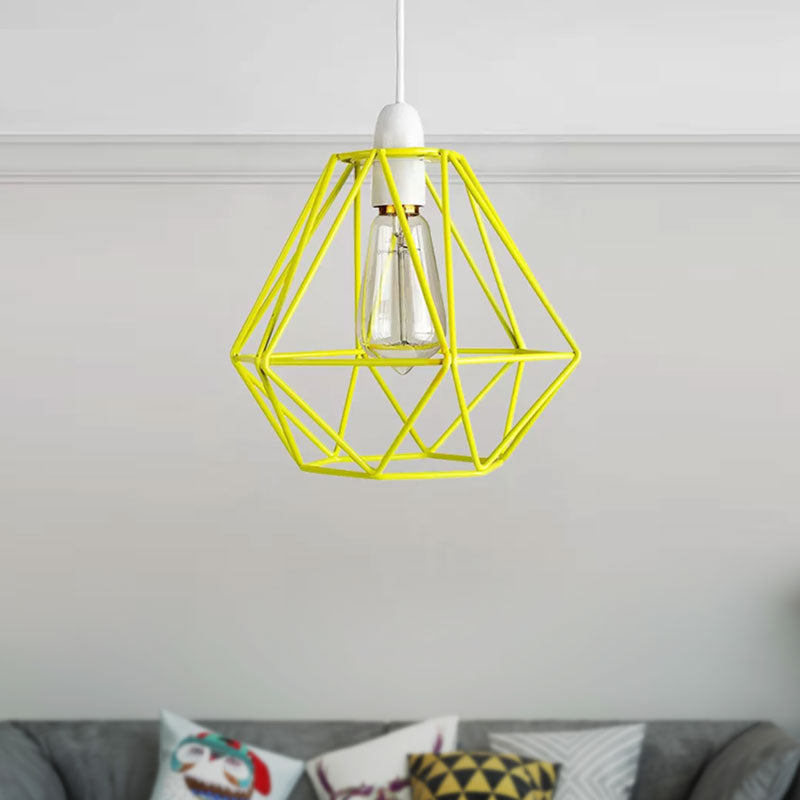 1 Head Wire Frame Hanging Pendant Light Industrial Loft Yellow/White Metal Pendant Lamp for Living Room Clearhalo 'Ceiling Lights' 'Modern Pendants' 'Modern' 'Pendant Lights' 'Pendants' Lighting' 962257