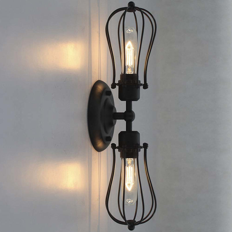Metal Bulb Shaped Wall Mount Light with Cage Shade Industrial Vintage 1/2-Light Restaurant Wall Sconce in Black/Nickel Clearhalo 'Art deco wall lights' 'Cast Iron' 'Glass' 'Industrial wall lights' 'Industrial' 'Middle century wall lights' 'Modern' 'Rustic wall lights' 'Tiffany' 'Traditional wall lights' 'Wall Lamps & Sconces' 'Wall Lights' Lighting' 962294
