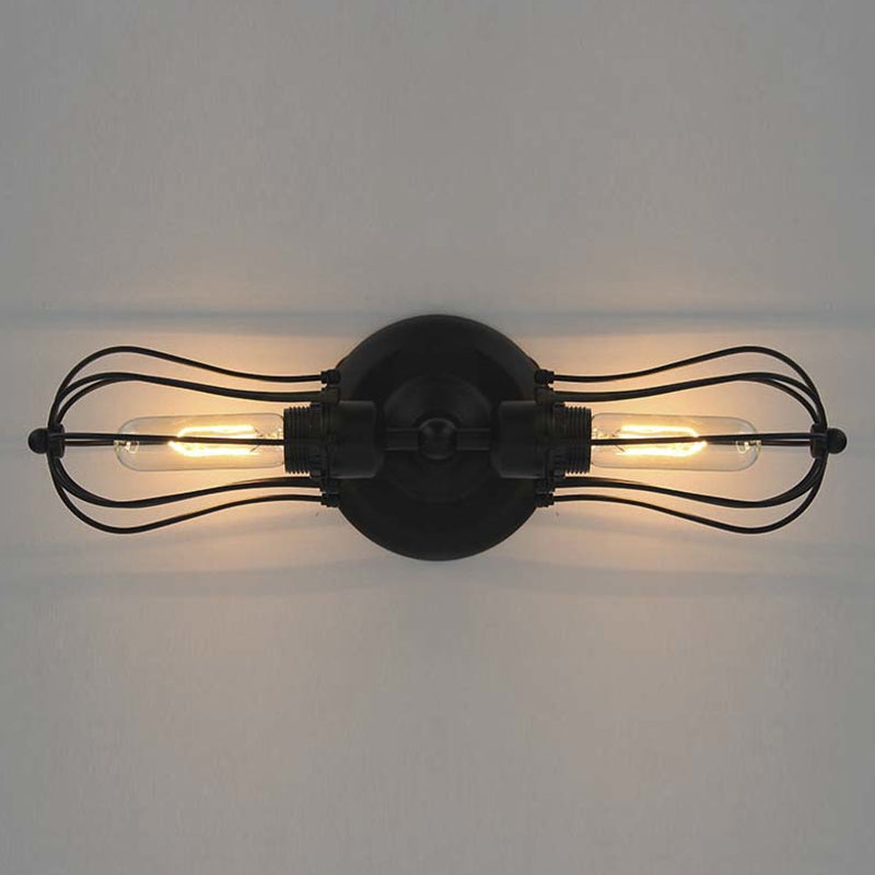 Metal Bulb Shaped Wall Mount Light with Cage Shade Industrial Vintage 1/2-Light Restaurant Wall Sconce in Black/Nickel Clearhalo 'Art deco wall lights' 'Cast Iron' 'Glass' 'Industrial wall lights' 'Industrial' 'Middle century wall lights' 'Modern' 'Rustic wall lights' 'Tiffany' 'Traditional wall lights' 'Wall Lamps & Sconces' 'Wall Lights' Lighting' 962295