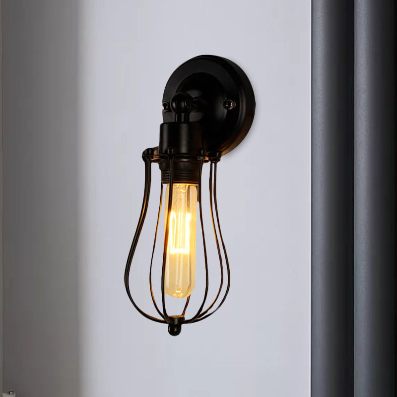 Metal Bulb Shaped Wall Mount Light with Cage Shade Industrial Vintage 1/2-Light Restaurant Wall Sconce in Black/Nickel Clearhalo 'Art deco wall lights' 'Cast Iron' 'Glass' 'Industrial wall lights' 'Industrial' 'Middle century wall lights' 'Modern' 'Rustic wall lights' 'Tiffany' 'Traditional wall lights' 'Wall Lamps & Sconces' 'Wall Lights' Lighting' 962297