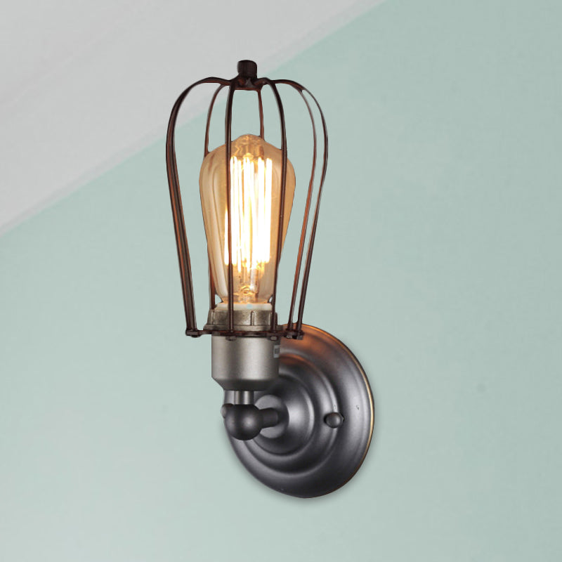 Metal Bulb Shaped Wall Mount Light with Cage Shade Industrial Vintage 1/2-Light Restaurant Wall Sconce in Black/Nickel Clearhalo 'Art deco wall lights' 'Cast Iron' 'Glass' 'Industrial wall lights' 'Industrial' 'Middle century wall lights' 'Modern' 'Rustic wall lights' 'Tiffany' 'Traditional wall lights' 'Wall Lamps & Sconces' 'Wall Lights' Lighting' 962298
