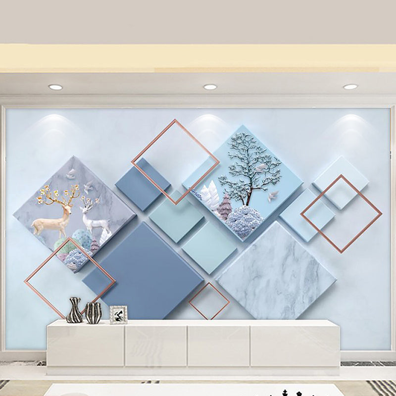 Big Photo Style Harlequin Mural for Restroom in Soft Blue, Personalized Size Available Blue A Clearhalo 'Wall Decor' 'Wall Mural' 962305