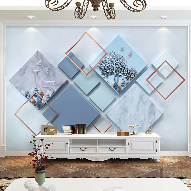 Big Photo Style Harlequin Mural for Restroom in Soft Blue, Personalized Size Available Blue B Clearhalo 'Wall Decor' 'Wall Mural' 962310