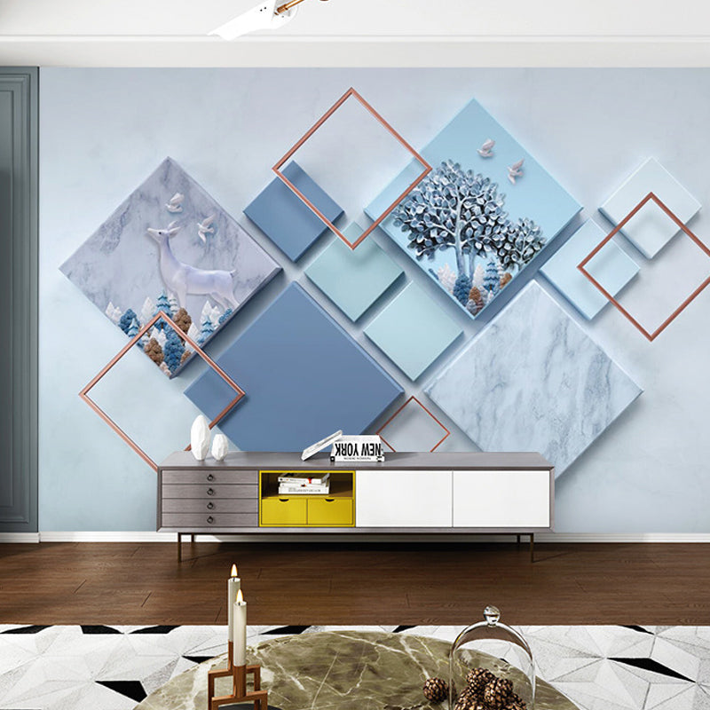 Big Photo Style Harlequin Mural for Restroom in Soft Blue, Personalized Size Available Clearhalo 'Wall Decor' 'Wall Mural' 962311