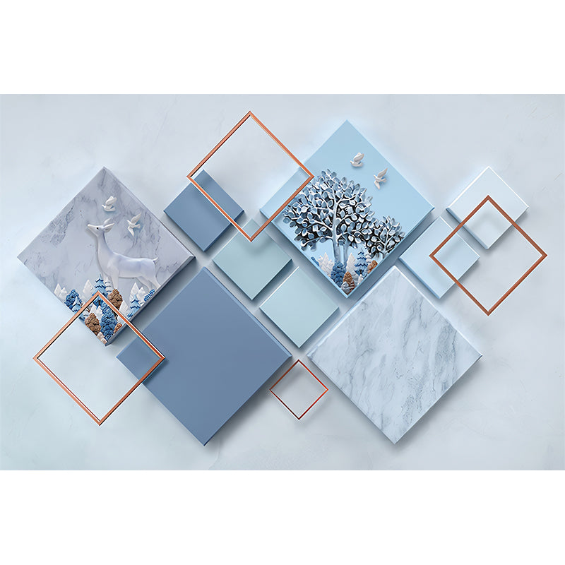 Big Photo Style Harlequin Mural for Restroom in Soft Blue, Personalized Size Available Clearhalo 'Wall Decor' 'Wall Mural' 962313