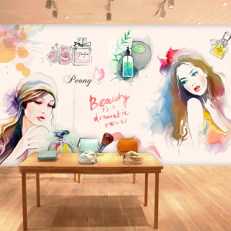 Waterproof Beauty Wall Mural Full Size Elegant Wall Covering for Girl's Bedroom Orange-Yellow Clearhalo 'Wall Decor' 'Wall Mural' 962423