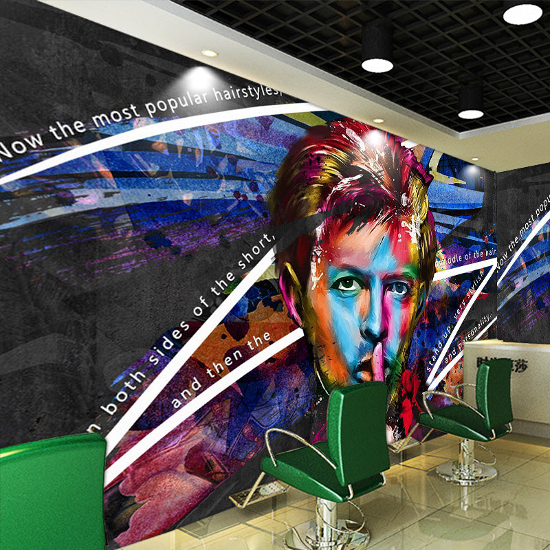 Unique Man Mural Wallpaper for Barber Shop, Multi-Color, Personalized Size Available Clearhalo 'Wall Decor' 'Wall Mural' 962444