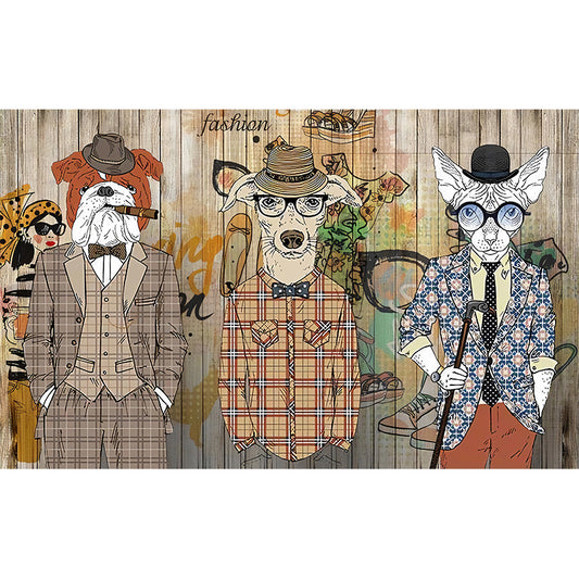 Big Cartoon Animal Wall Art for Accent Wall Faux Wood Mural in Brown, Stain-Resistant Clearhalo 'Wall Decor' 'Wall Mural' 962590