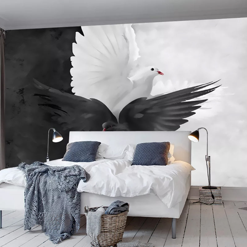 Black and White Modern Mural Wallpaper Personalized Pigeon Wall Art for Accent Wall Clearhalo 'Wall Decor' 'Wall Mural' 962684