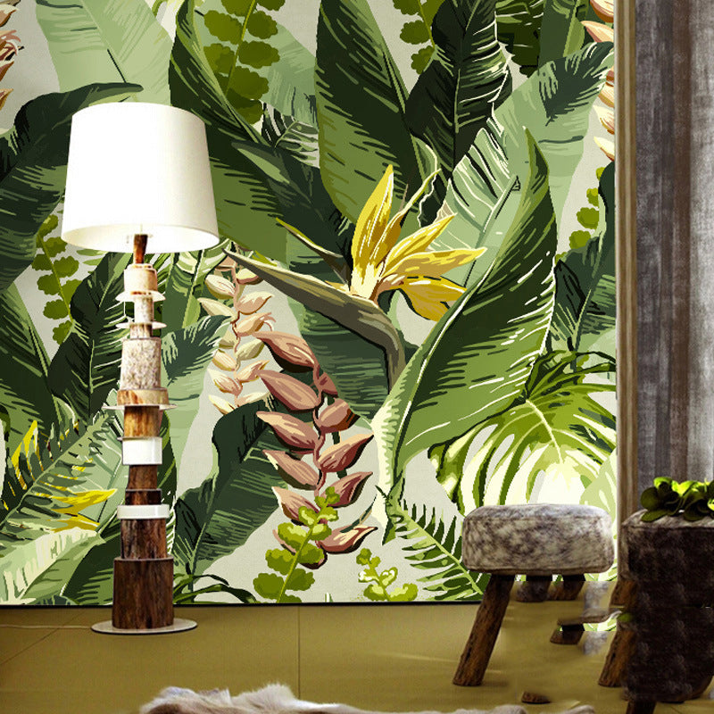 Tropical Leaves Wall Covering in Green, Fresh Mural Wallpaper for Thai Restaurant Clearhalo 'Wall Decor' 'Wall Mural' 962715