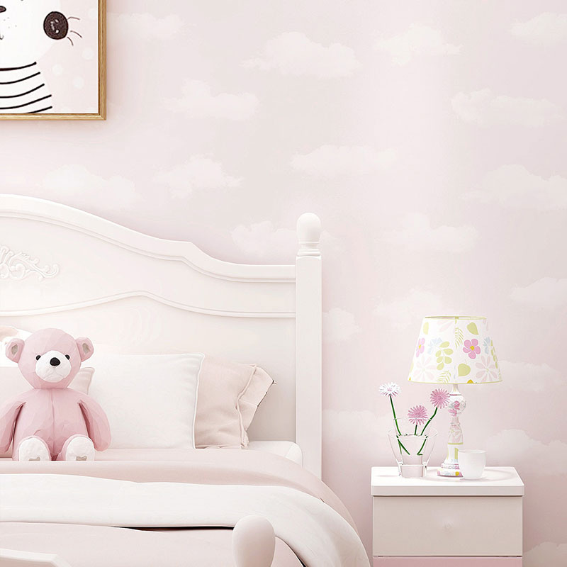 20.5" x 33' Cloud Wallpaper in Pastel Color Non-Woven Fabric Wall Covering for Kids, Non-Pasted Light Pink Clearhalo 'Wall Decor' 'Wallpaper' 962743