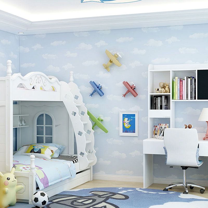 20.5" x 33' Cloud Wallpaper in Pastel Color Non-Woven Fabric Wall Covering for Kids, Non-Pasted Light Blue Clearhalo 'Wall Decor' 'Wallpaper' 962747