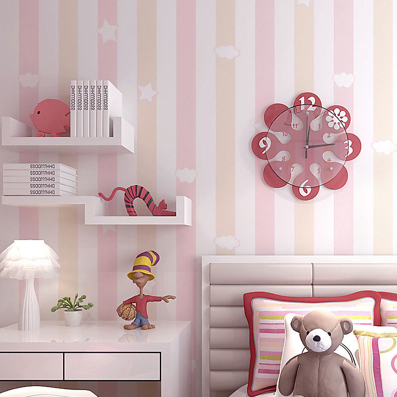 20.5" x 33' Stripe Wallpaper for Kids' Bedroom Modernism Cloud Wall Decor in Soft Color, Water Resistant Pink Clearhalo 'Wall Decor' 'Wallpaper' 962788