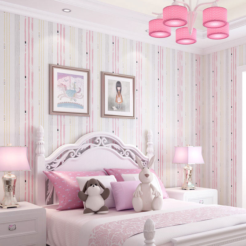 Stain-Resistant Stripe Wall Art Self-Adhesive Simple Wallpaper Roll for Kid's Bedroom Pink Clearhalo 'Wall Decor' 'Wallpaper' 962843