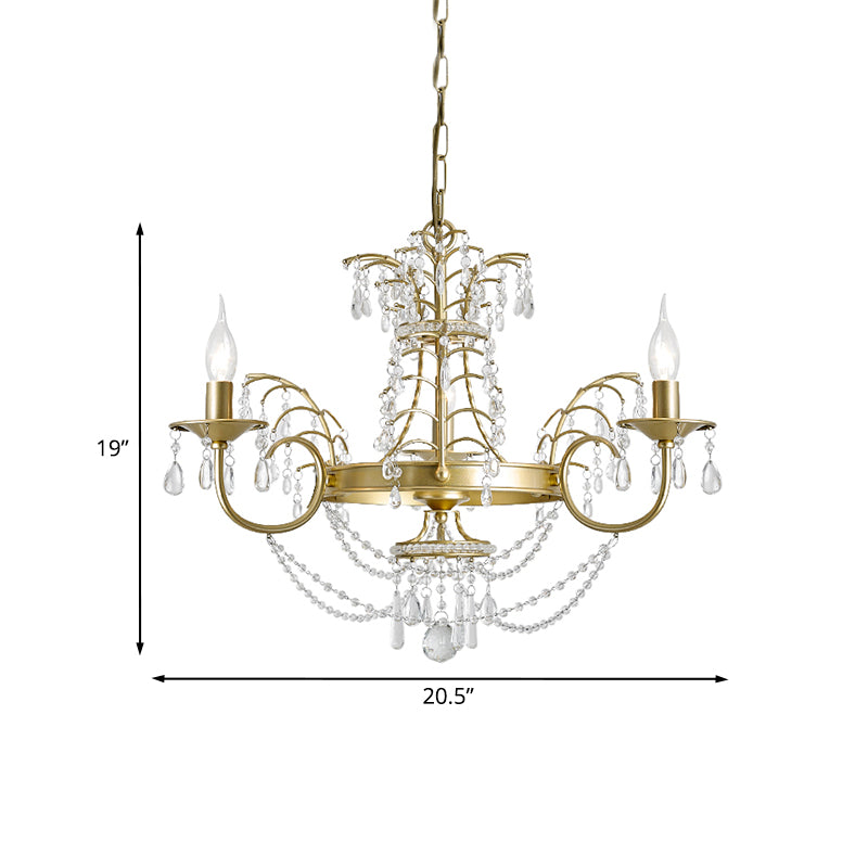 Candle Living Room Pendant Lamp Kit Modern Swag Crystal Strand 3 Bulbs Gold Hanging Chandelier Clearhalo 'Ceiling Lights' 'Chandeliers' 'Modern Chandeliers' 'Modern' Lighting' 963013