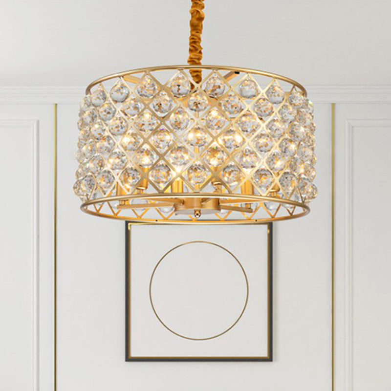 Crystal Balls Gold Finish Pendulum Light Lattice Diamond 6-Light Minimalism Ceiling Chandelier for Living Room Gold Clearhalo 'Ceiling Lights' 'Chandeliers' 'Modern Chandeliers' 'Modern' Lighting' 963022