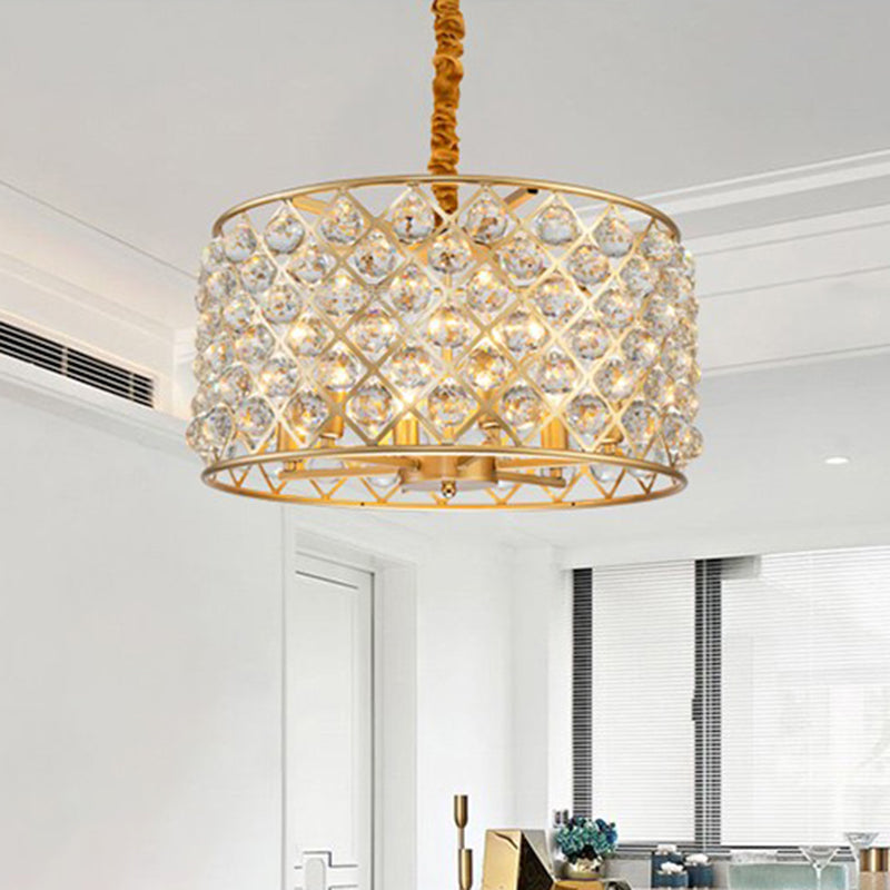 Crystal Balls Gold Finish Pendulum Light Lattice Diamond 6-Light Minimalism Ceiling Chandelier for Living Room Clearhalo 'Ceiling Lights' 'Chandeliers' 'Modern Chandeliers' 'Modern' Lighting' 963023