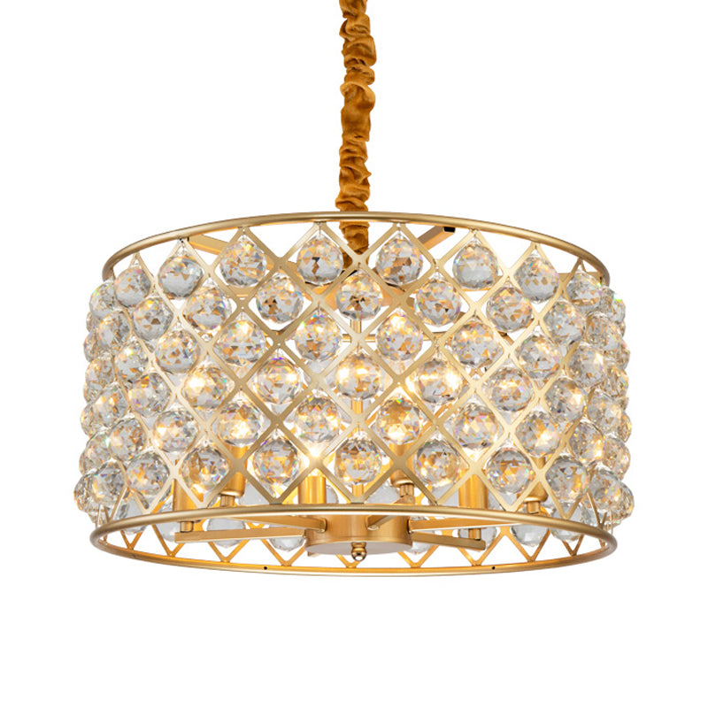 Crystal Balls Gold Finish Pendulum Light Lattice Diamond 6-Light Minimalism Ceiling Chandelier for Living Room Clearhalo 'Ceiling Lights' 'Chandeliers' 'Modern Chandeliers' 'Modern' Lighting' 963024