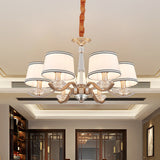 Fabric Barrel Ceiling Chandelier Modernist 6-Light Bedroom Suspension Lamp with Crystal Bobeche Gold Clearhalo 'Ceiling Lights' 'Chandeliers' 'Modern Chandeliers' 'Modern' Lighting' 963062