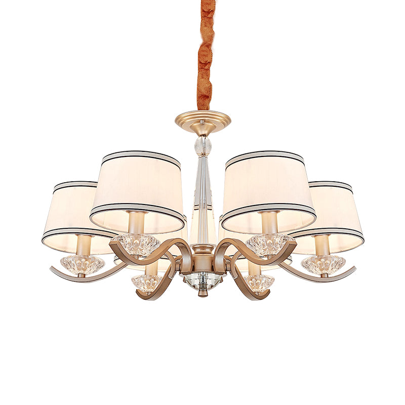 Fabric Barrel Ceiling Chandelier Modernist 6-Light Bedroom Suspension Lamp with Crystal Bobeche Clearhalo 'Ceiling Lights' 'Chandeliers' 'Modern Chandeliers' 'Modern' Lighting' 963063